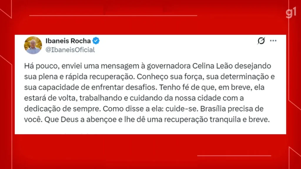 Ibaneis Rocha deseja rápida recuperação a Celina Leão após rompimento político Ibaneis Rocha deseja rápida recuperação a Celina Leão após rompimento político